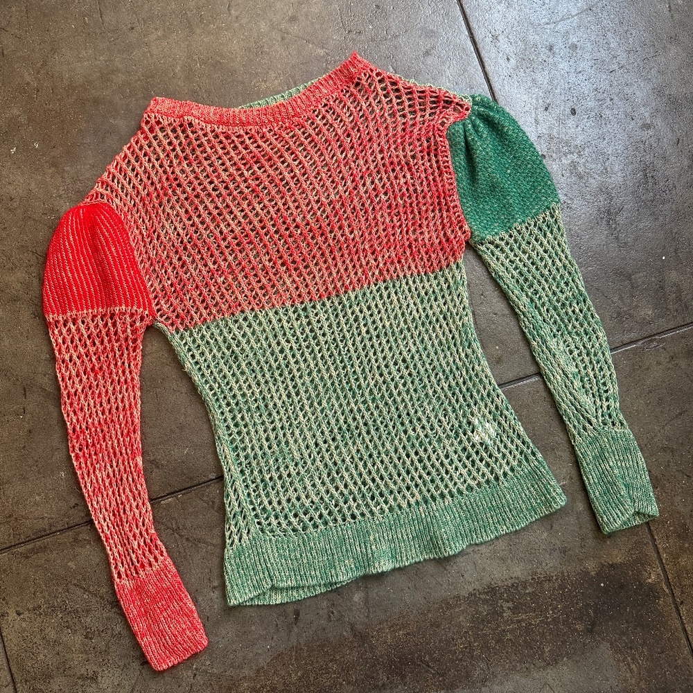 Vivienne Westwood Red and Green Open-Knit Long Sleeve Sweater